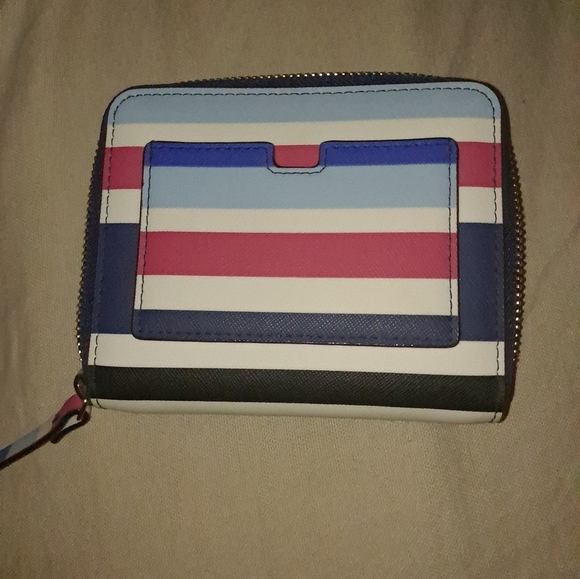 Kate Spade Laurel Way Blue/Pink Striped Saffiano Leather Crossbody/Wallet LNC - Picture 8 of 12